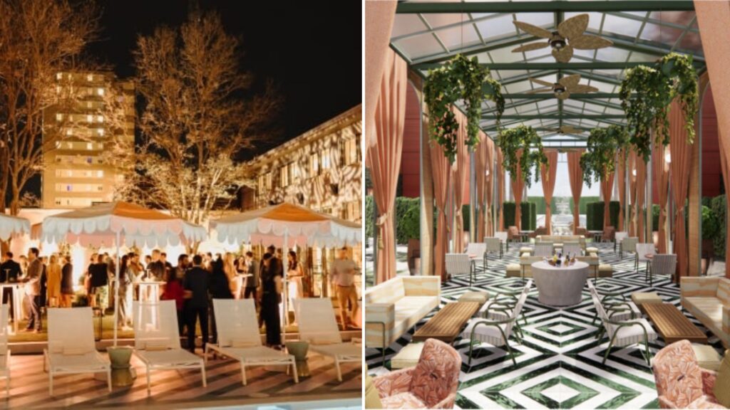 A split image of the outside area of the Hotel Bardo
