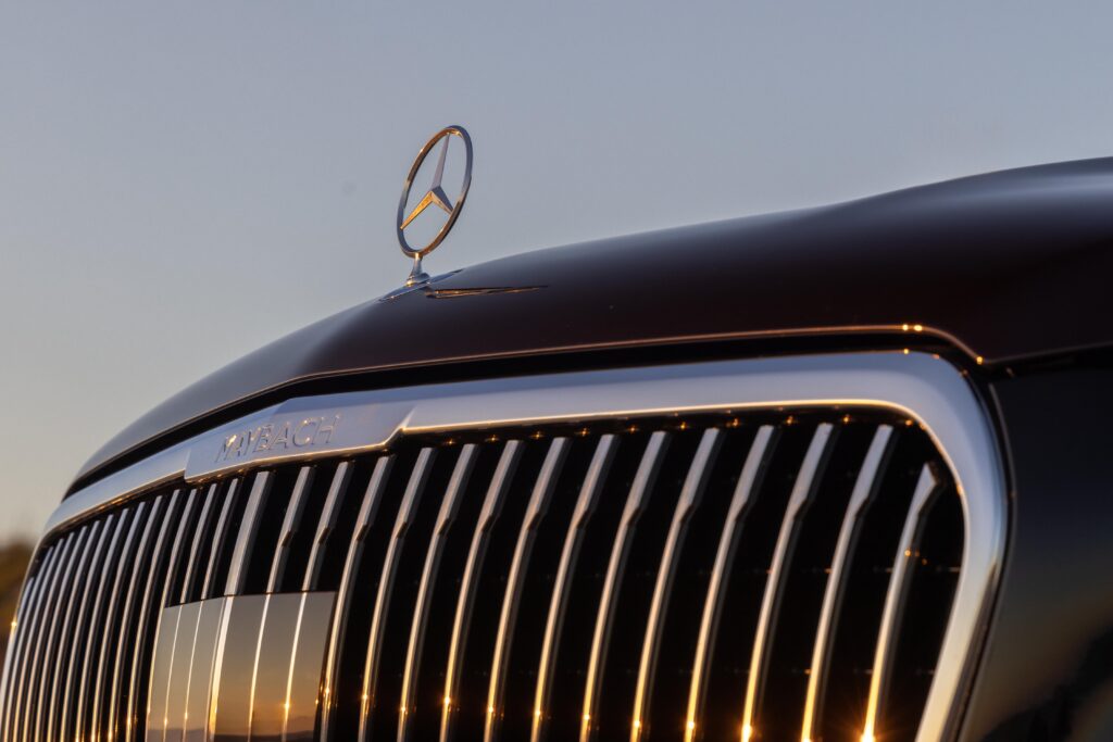Front grille and Mercedes emblem highlighting bold design.