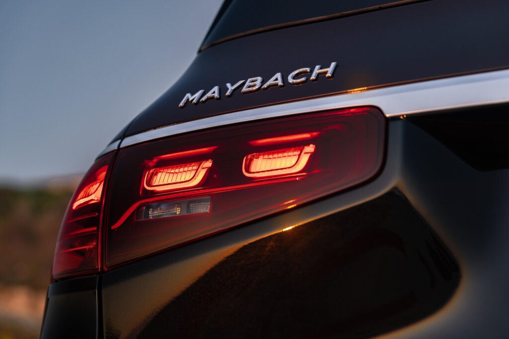 Real Maybach badge and LED taillights of the luxury SUV.