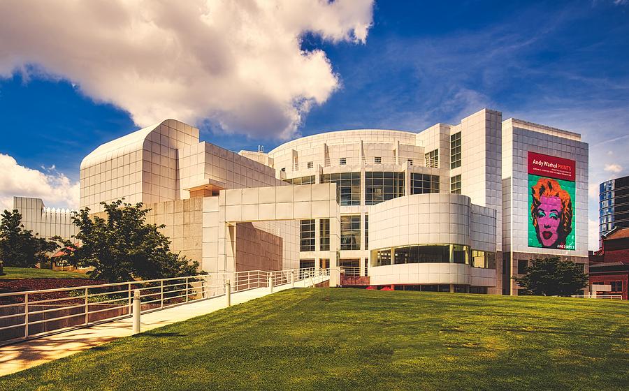 High Museum of Art in Atlanta featuring its modern architecture and Andy Warhol poster
