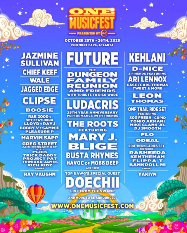 ONE Musicfest is back this fall & the lineup is stacked! 🔥 Returning October 25-26 in Atlanta, GA. Future, Doechii, The Dungeon Family, Kehlani, Jazmine Sullivan, Ludacris, Mary J. Blige and Clipse are just a few of the heavy hitters hitting the stage. You don’t want to miss it! 

📣 Tickets are on sale NOW @onemusicfest 🔗

#onemusicfest #livenation #vueatlanta #atlconcerts #atlevents #atlfestivals #onemusic #onemusicfest2025